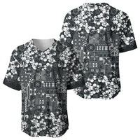 Black Hawaiian Tapa Tribal Hibiscus Baseball Jersey