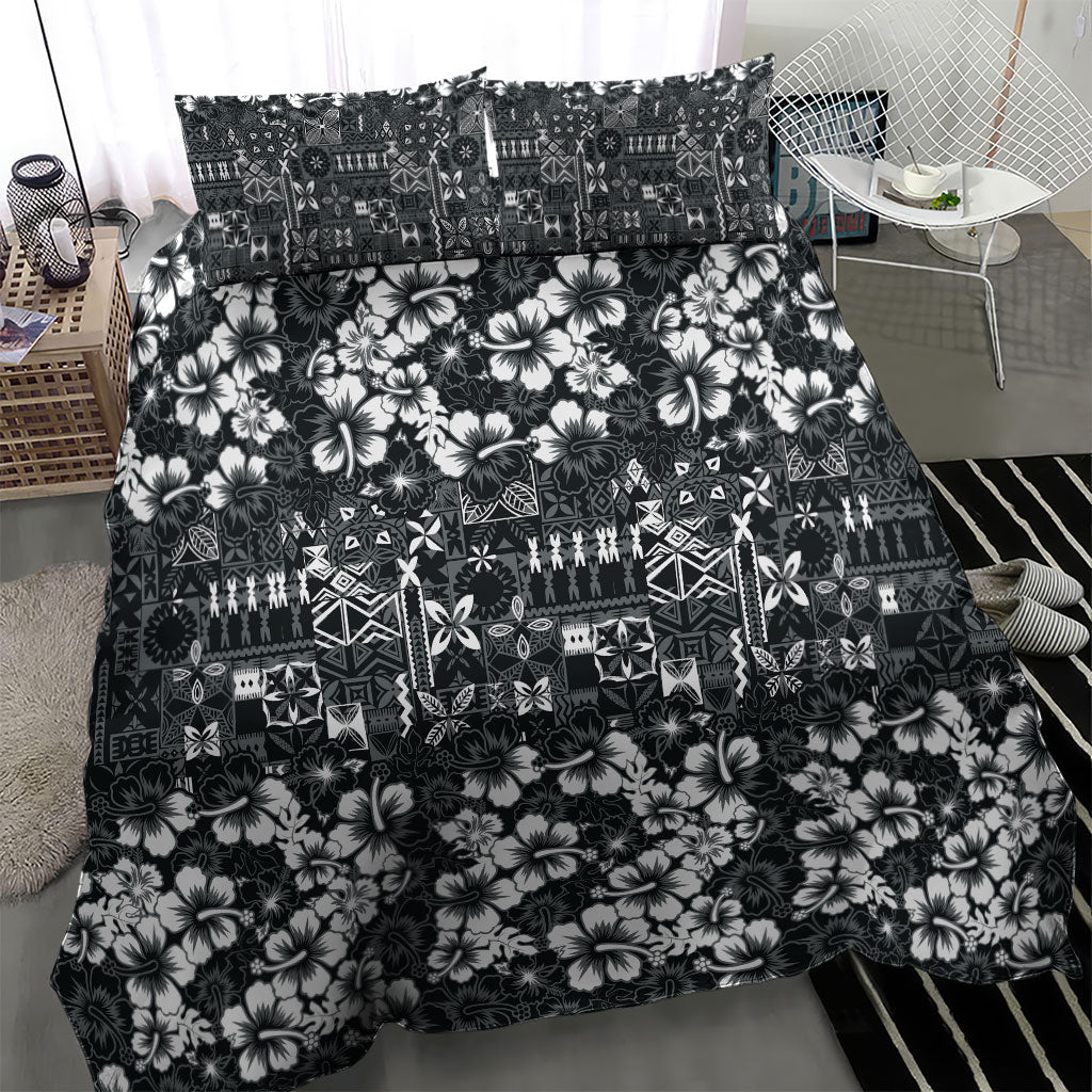 Black Hawaiian Tapa Tribal Hibiscus Bedding Set
