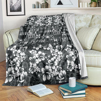 Black Hawaiian Tapa Tribal Hibiscus Blanket