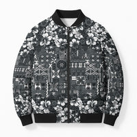 Black Hawaiian Tapa Tribal Hibiscus Bomber Puffer Jacket