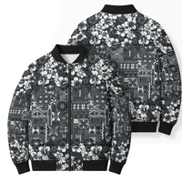 Black Hawaiian Tapa Tribal Hibiscus Bomber Puffer Jacket