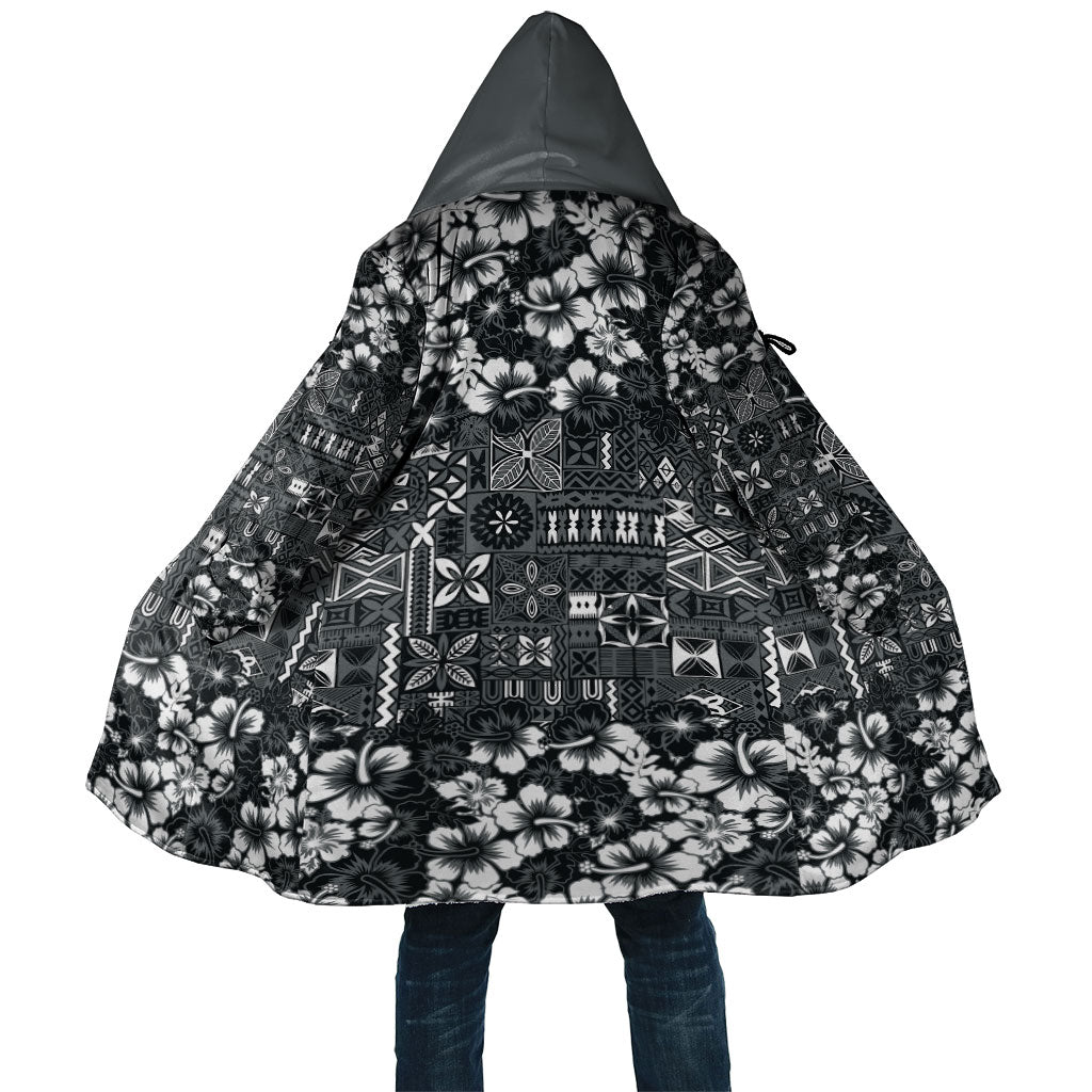 Black Hawaiian Tapa Tribal Hibiscus Cloak
