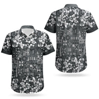 Black Hawaiian Tapa Tribal Hibiscus Couples Matching Puletasi and Hawaiian Shirt