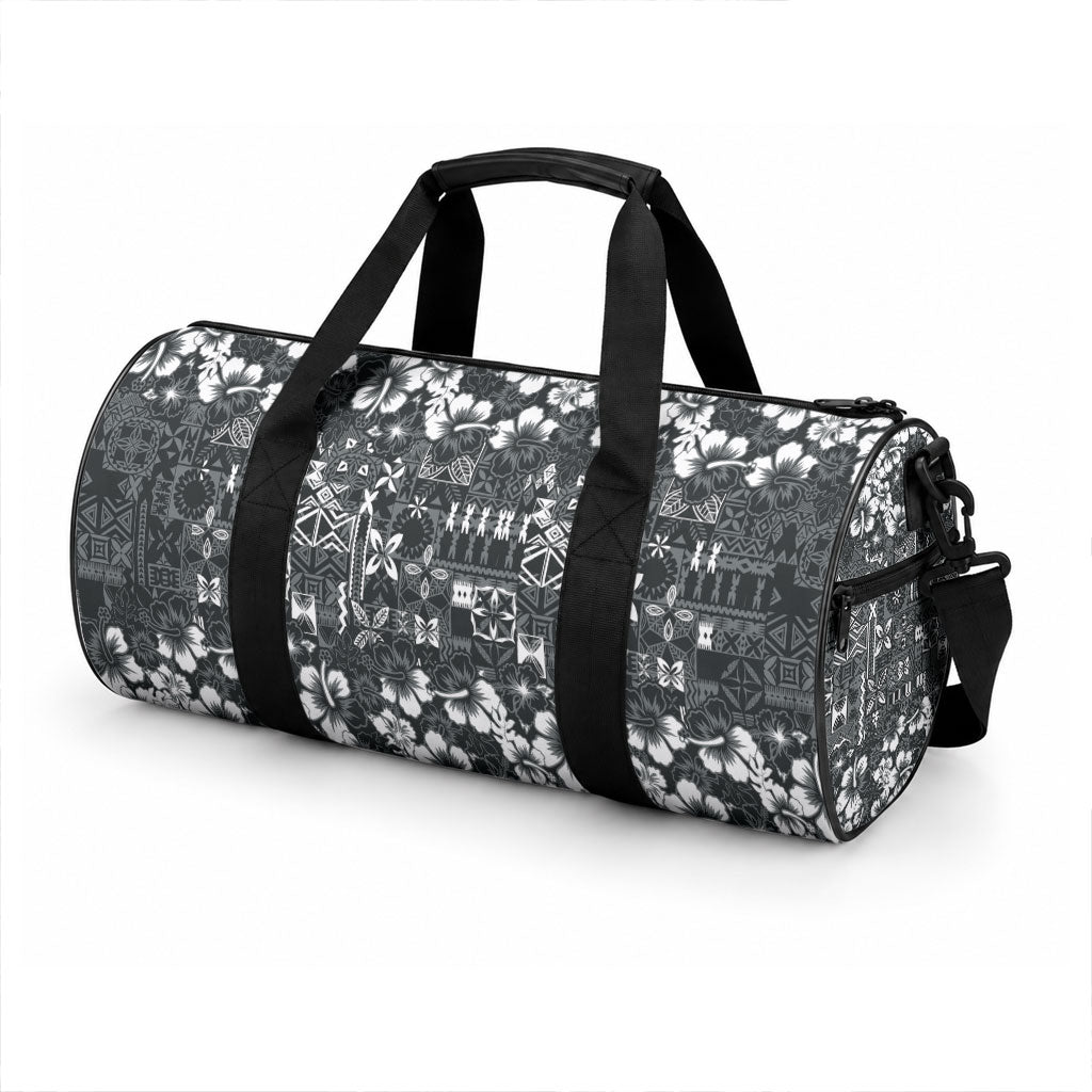 Black Hawaiian Tapa Tribal Hibiscus Duffle Bag LT9 - Polynesian Pride