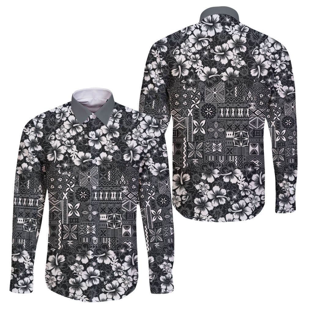 Black Hawaiian Tapa Tribal Hibiscus Family Matching Mermaid Dress and Hawaiian Shirt