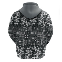 Black Hawaiian Tapa Tribal Hibiscus Hoodie