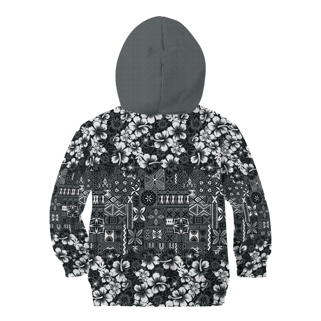Black Hawaiian Tapa Tribal Hibiscus Kid Hoodie