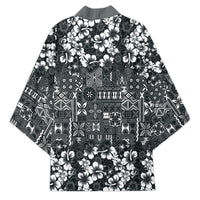 Black Hawaiian Tapa Tribal Hibiscus Kimono