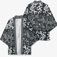 Black Hawaiian Tapa Tribal Hibiscus Kimono