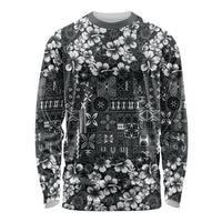 Black Hawaiian Tapa Tribal Hibiscus Long Sleeve Shirt