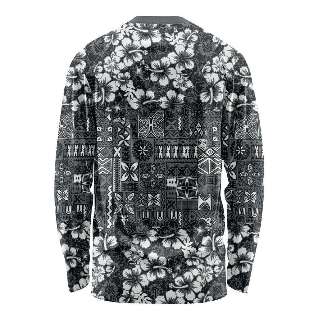 Black Hawaiian Tapa Tribal Hibiscus Long Sleeve Shirt
