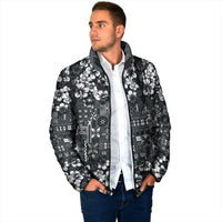 Black Hawaiian Tapa Tribal Hibiscus Padded Jacket