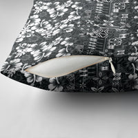 Black Hawaiian Tapa Tribal Hibiscus Pillow Cover