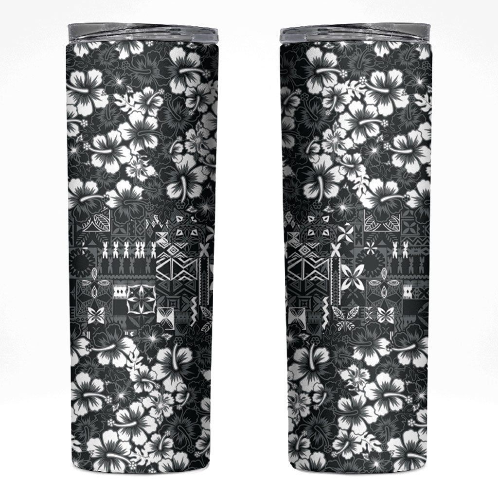 Black Hawaiian Tapa Tribal Hibiscus Skinny Tumbler