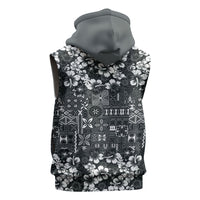 Black Hawaiian Tapa Tribal Hibiscus Sleeveless Zip Hoodie