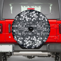 Black Hawaiian Tapa Tribal Hibiscus Spare Tire Cover