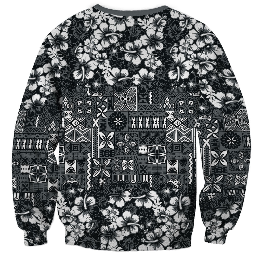 Black Hawaiian Tapa Tribal Hibiscus Sweatshirt