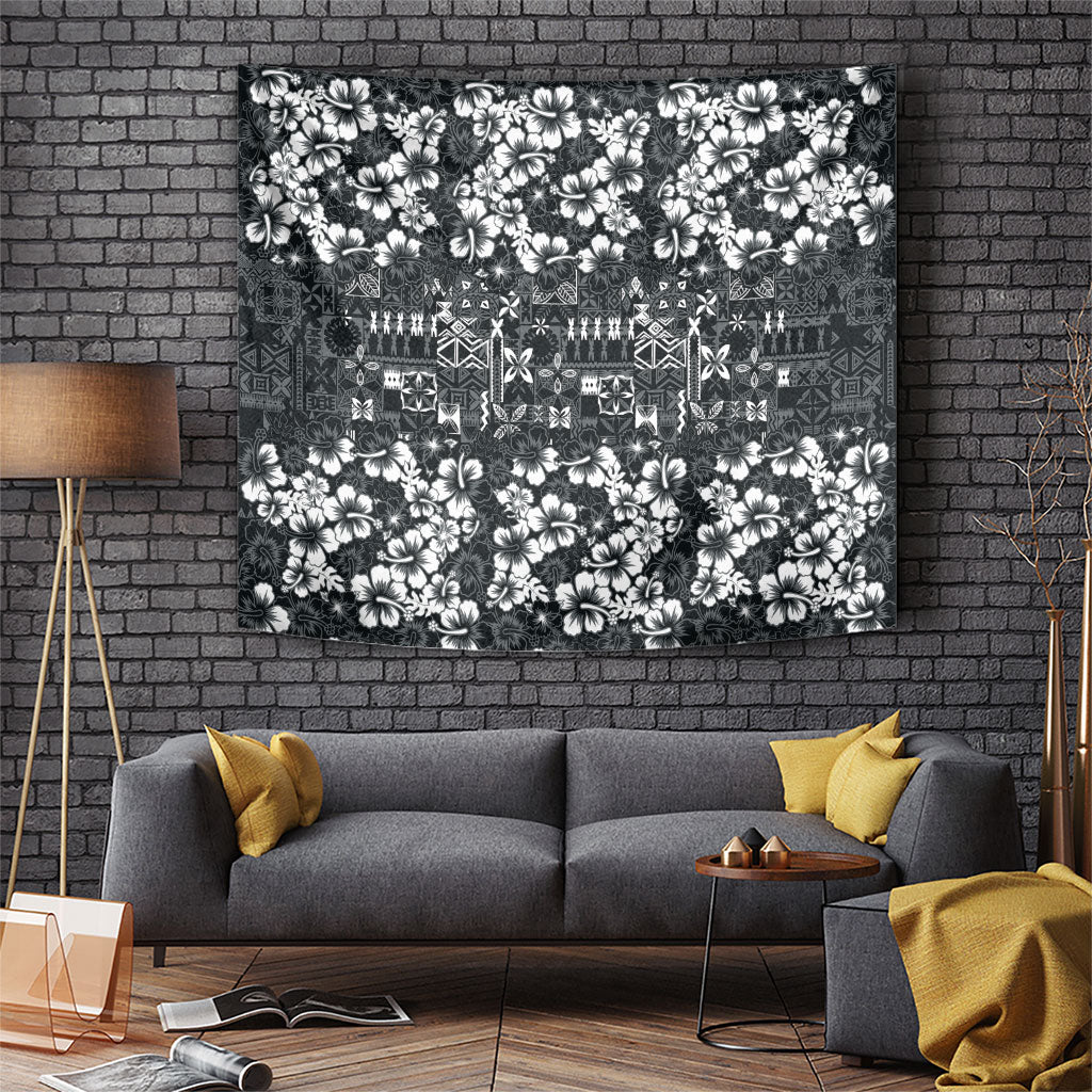 Black Hawaiian Tapa Tribal Hibiscus Tapestry LT9 Black - Polynesian Pride
