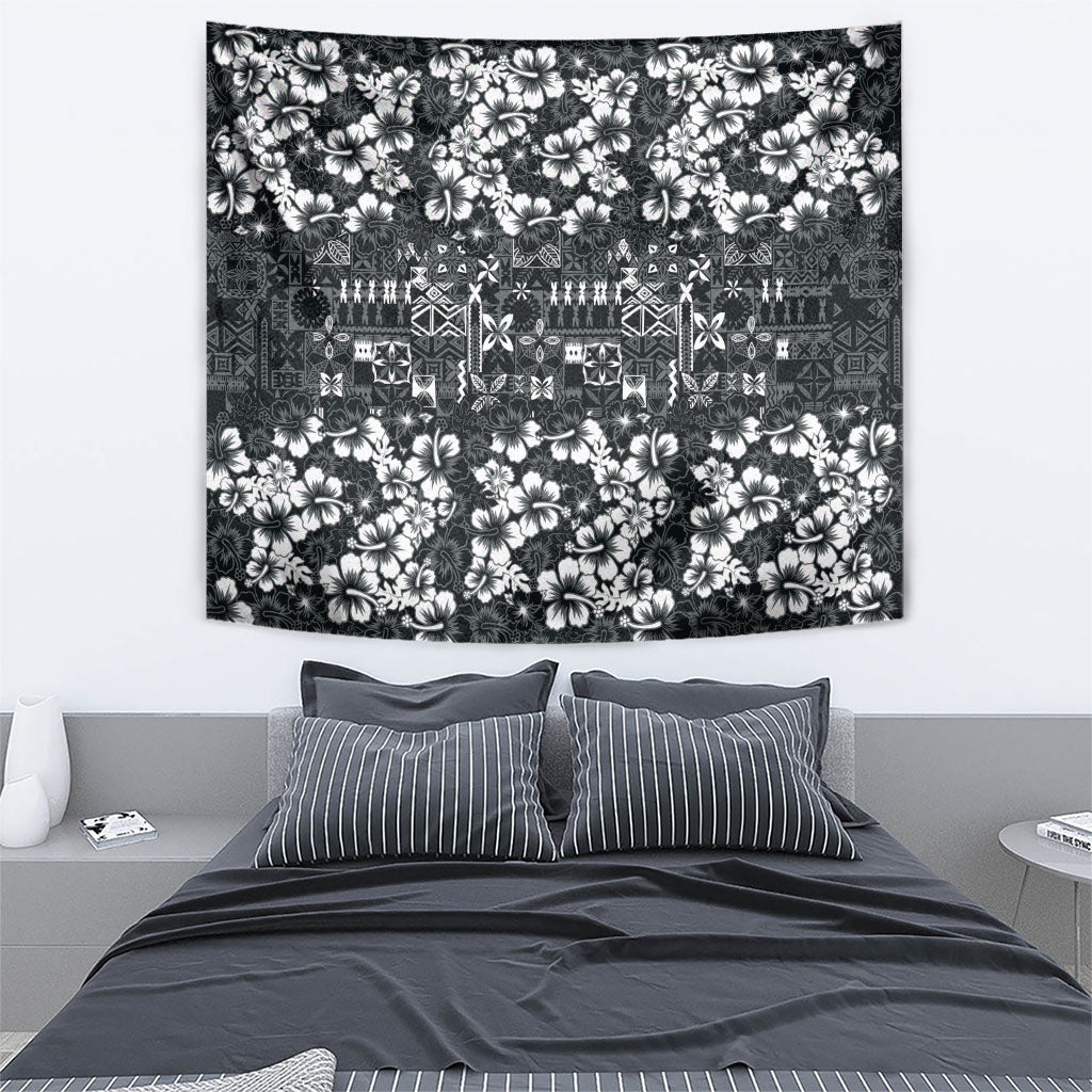Black Hawaiian Tapa Tribal Hibiscus Tapestry
