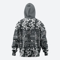 Black Hawaiian Tapa Tribal Hibiscus Zip Hoodie