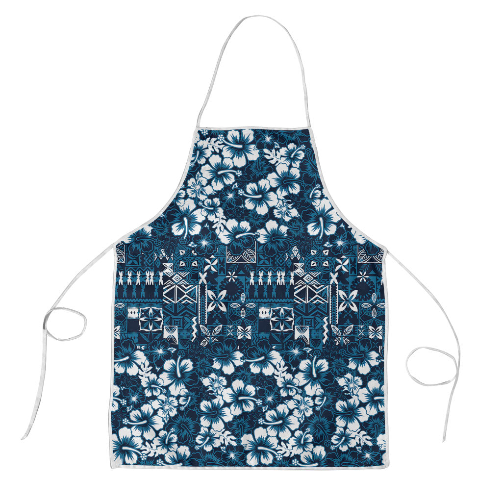 Blue Hawaiian Tapa Tribal Hibiscus Apron