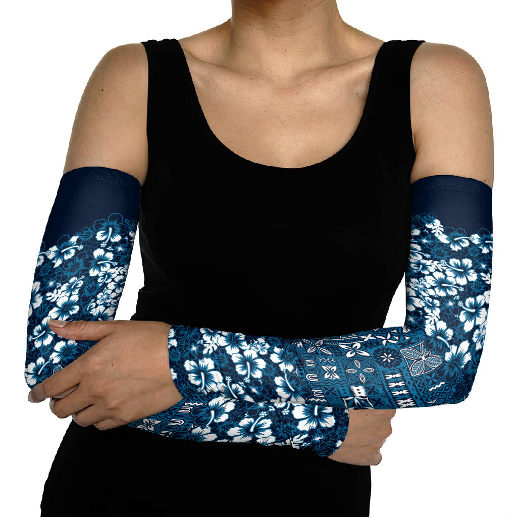 Blue Hawaiian Tapa Tribal Hibiscus Arm Sleeves