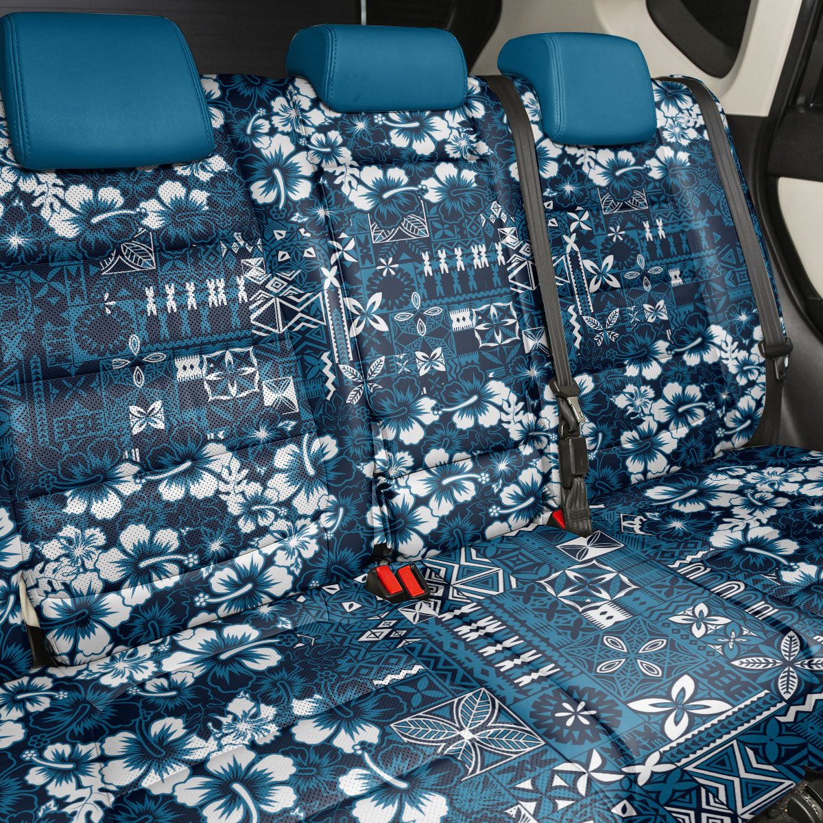 Blue Hawaiian Tapa Tribal Hibiscus Back Car Seat Cover