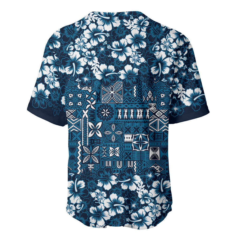 Blue Hawaiian Tapa Tribal Hibiscus Baseball Jersey