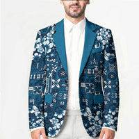 Blue Hawaiian Tapa Tribal Hibiscus Blazer