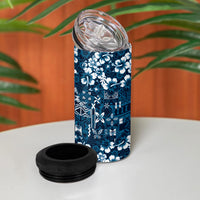 Blue Hawaiian Tapa Tribal Hibiscus 4 in 1 Can Cooler Tumbler