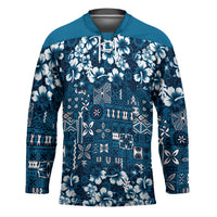 Blue Hawaiian Tapa Tribal Hibiscus Hockey Jersey
