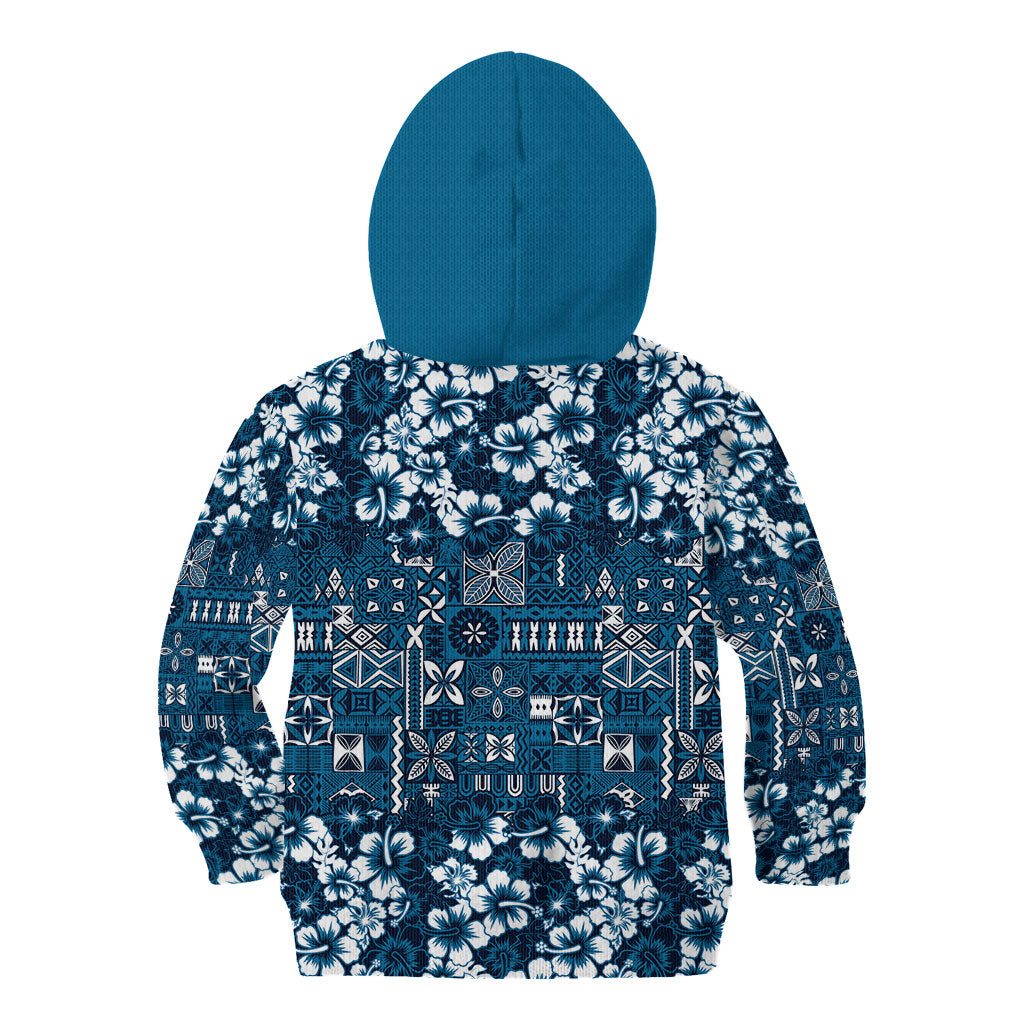 Blue Hawaiian Tapa Tribal Hibiscus Kid Hoodie