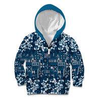 Blue Hawaiian Tapa Tribal Hibiscus Kid Hoodie