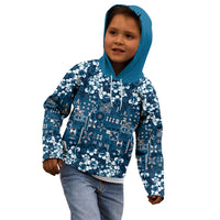 Blue Hawaiian Tapa Tribal Hibiscus Kid Hoodie