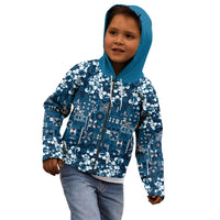 Blue Hawaiian Tapa Tribal Hibiscus Kid Hoodie