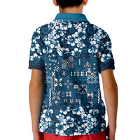 Blue Hawaiian Tapa Tribal Hibiscus Kid Polo Shirt