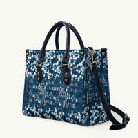 Blue Hawaiian Tapa Tribal Hibiscus Leather Bag