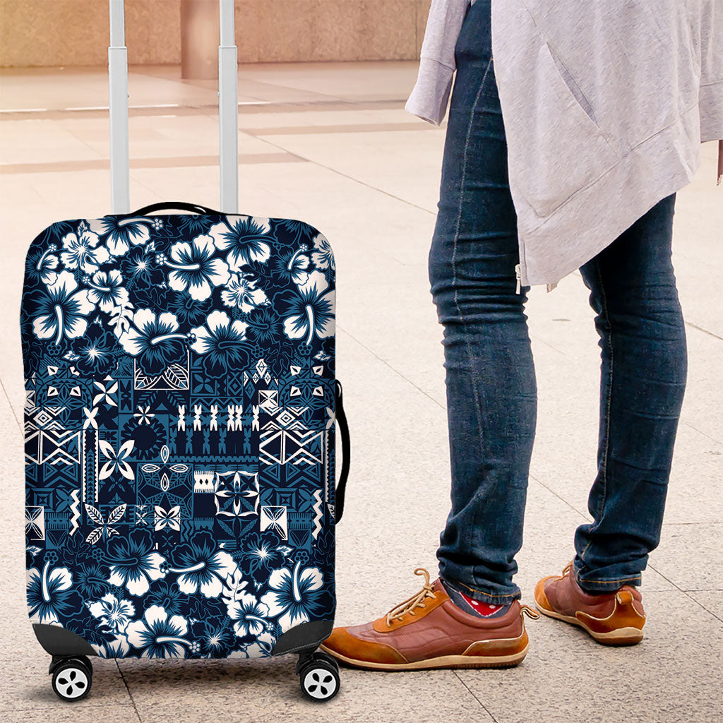 Blue Hawaiian Tapa Tribal Hibiscus Luggage Cover