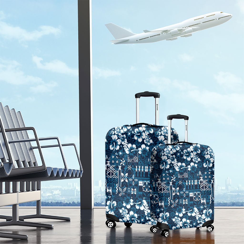 Blue Hawaiian Tapa Tribal Hibiscus Luggage Cover