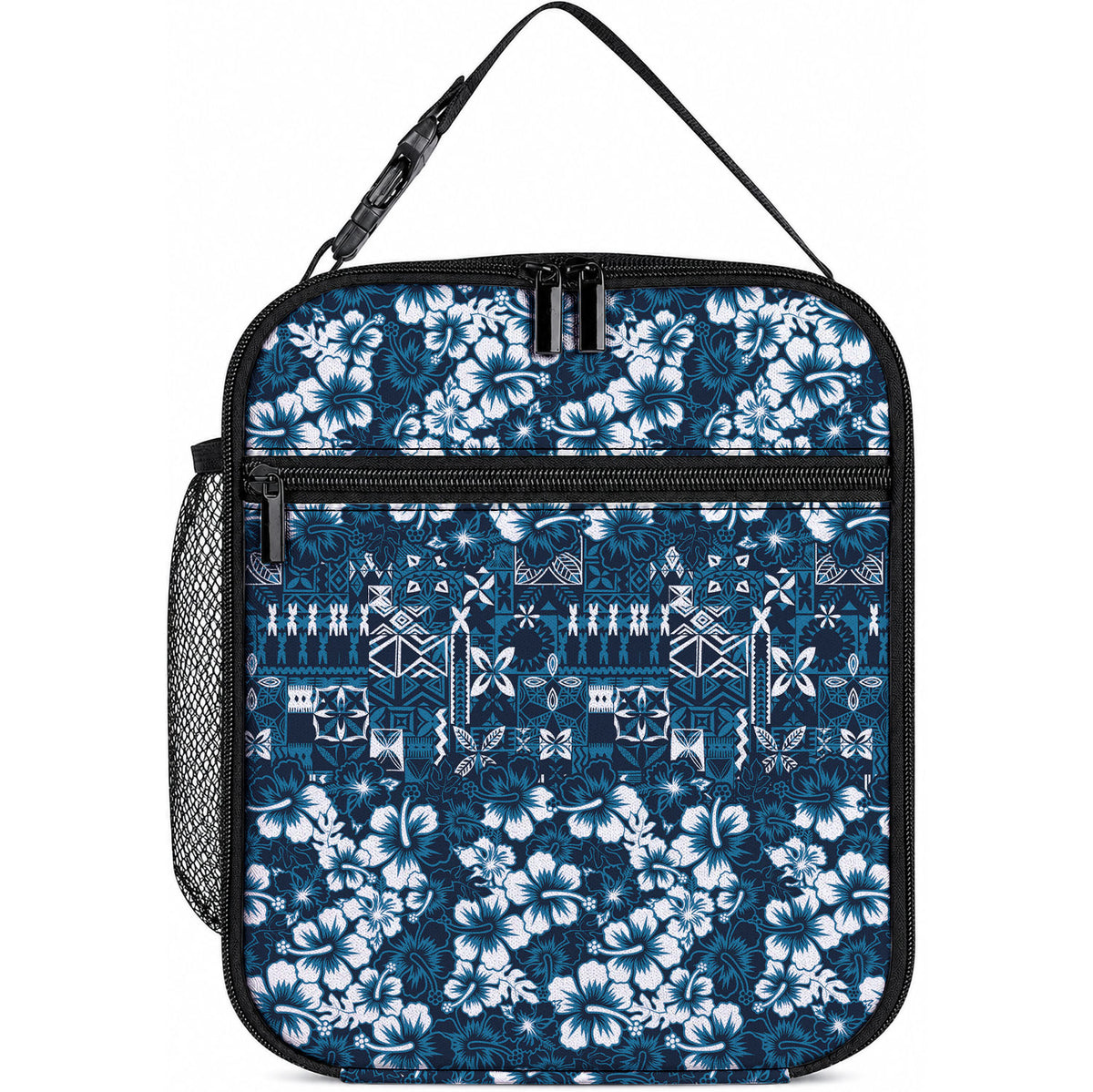 Blue Hawaiian Tapa Tribal Hibiscus Lunch Bag LT9 10.2 × 8.3 × 4.3 inch Blue - Polynesian Pride