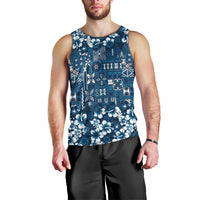Blue Hawaiian Tapa Tribal Hibiscus Men Tank Top
