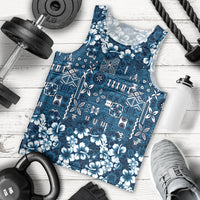 Blue Hawaiian Tapa Tribal Hibiscus Men Tank Top