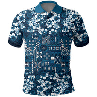 Blue Hawaiian Tapa Tribal Hibiscus Polo Shirt