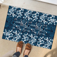 Blue Hawaiian Tapa Tribal Hibiscus Rubber Doormat