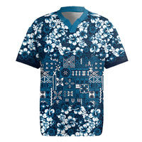 Blue Hawaiian Tapa Tribal Hibiscus Rugby Jersey