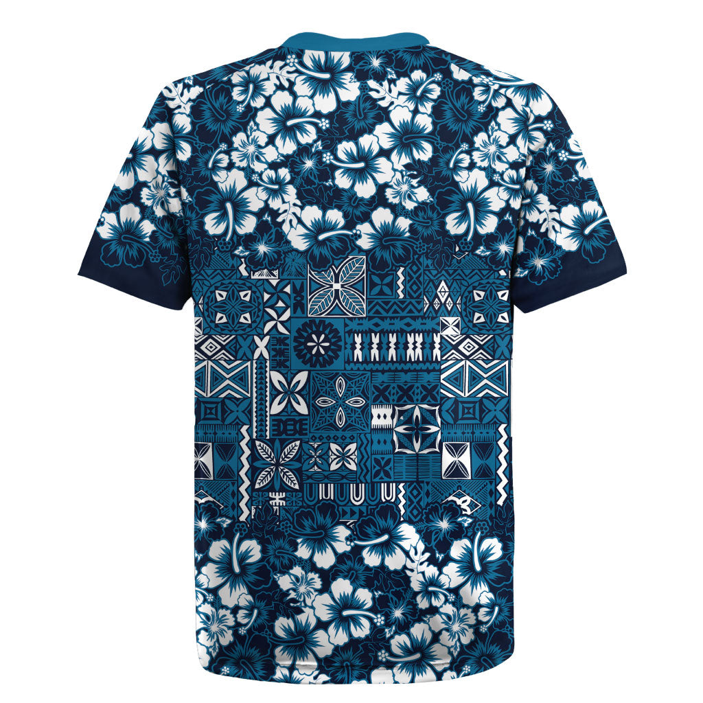 Blue Hawaiian Tapa Tribal Hibiscus Rugby Jersey