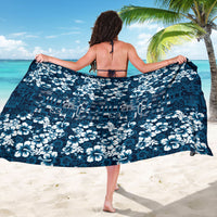 Blue Hawaiian Tapa Tribal Hibiscus Sarong