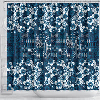 Blue Hawaiian Tapa Tribal Hibiscus Shower Curtain
