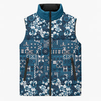 Blue Hawaiian Tapa Tribal Hibiscus Sleeveless Puffer Jacket LT9 Unisex Blue - Polynesian Pride
