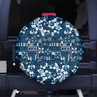 Blue Hawaiian Tapa Tribal Hibiscus Spare Tire Cover